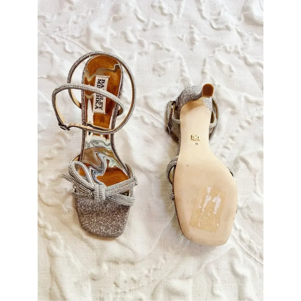 Badgley Mischka Effie Ankle Strap Sandal In Silver Glitter